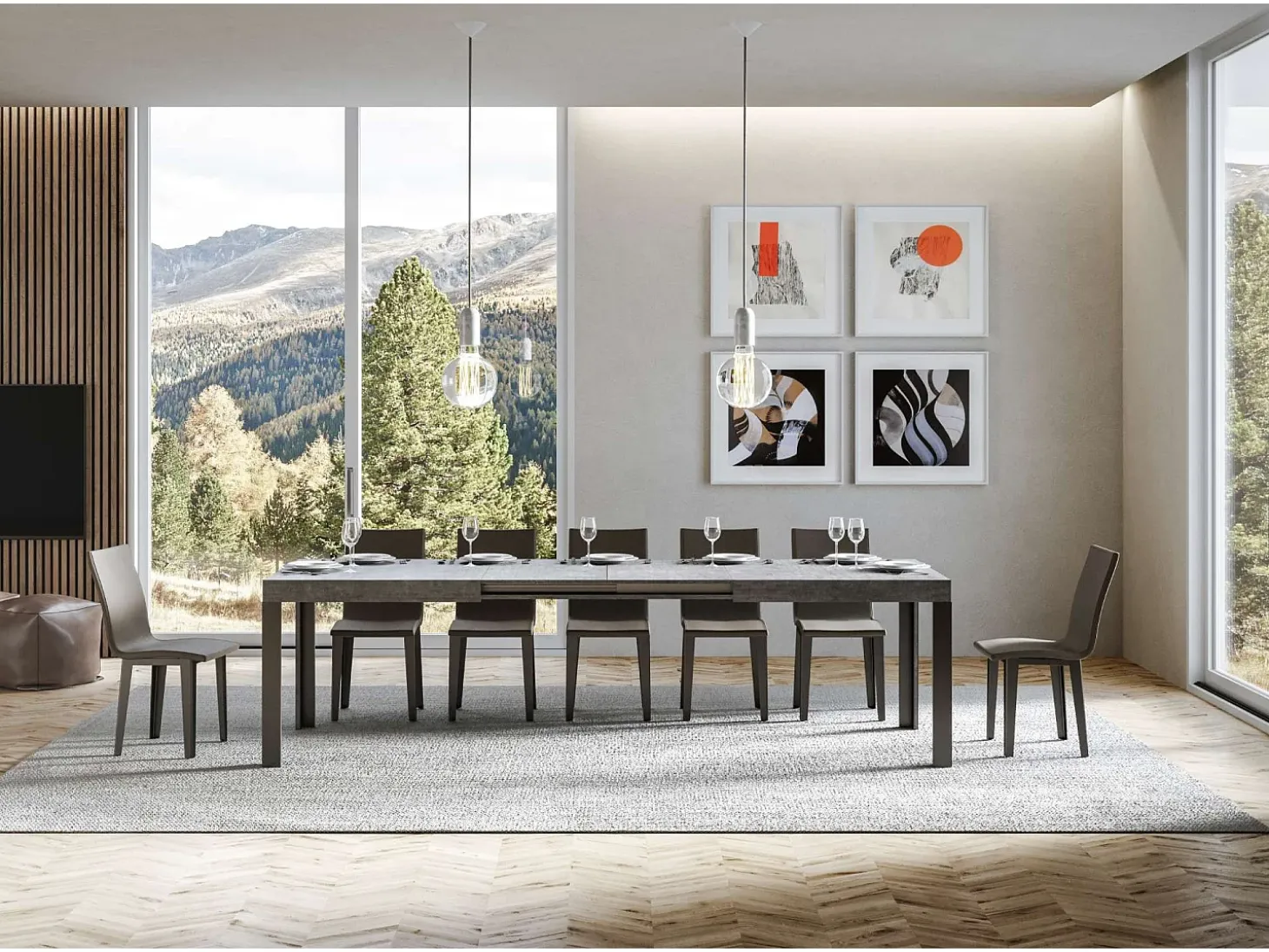 Mesa extensible 80x160/244 cm Linea Cemento estructura Antracita