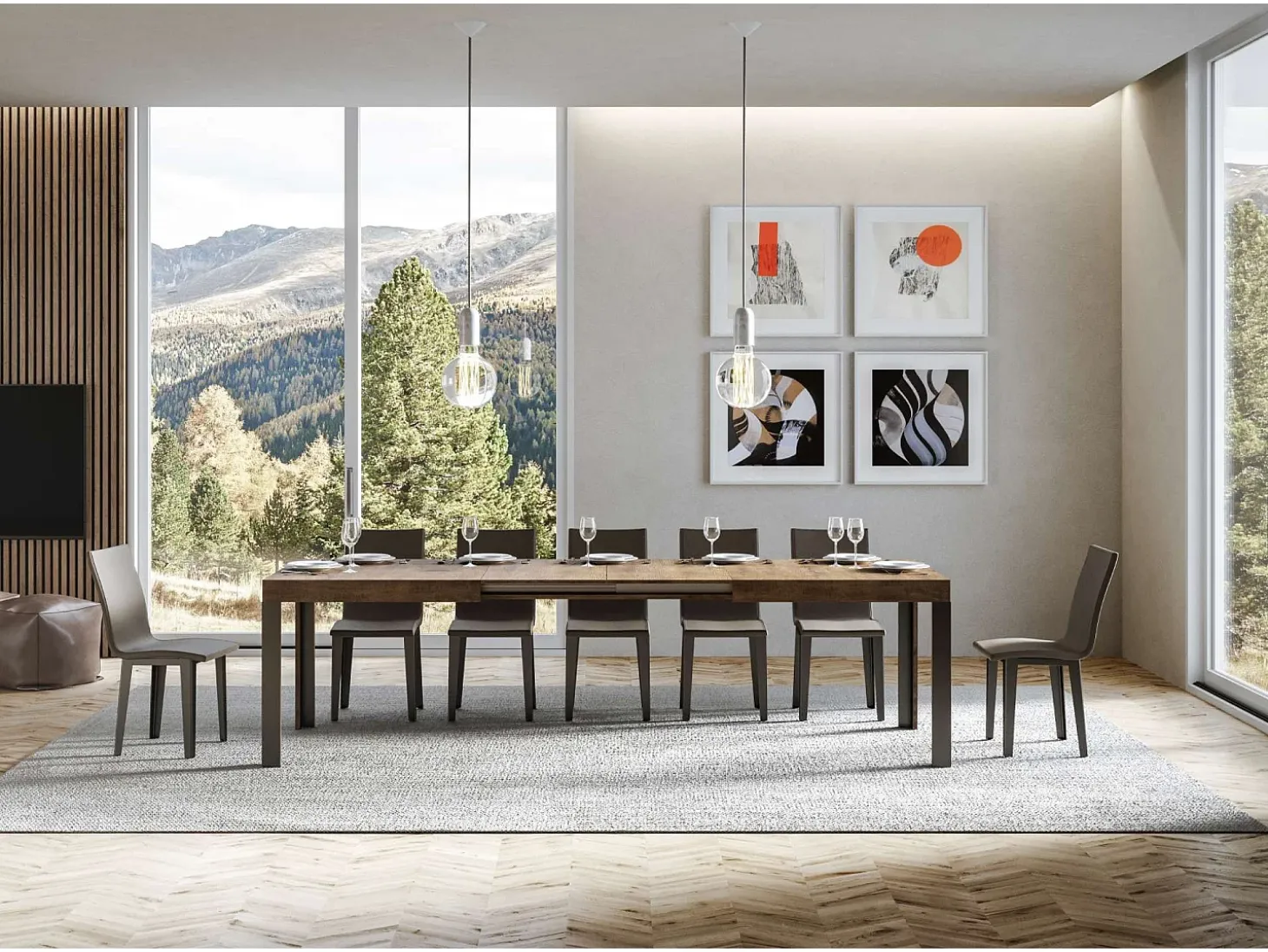 Mesa extensible 80x160/244 cm Linea Nogal estructura Antracita