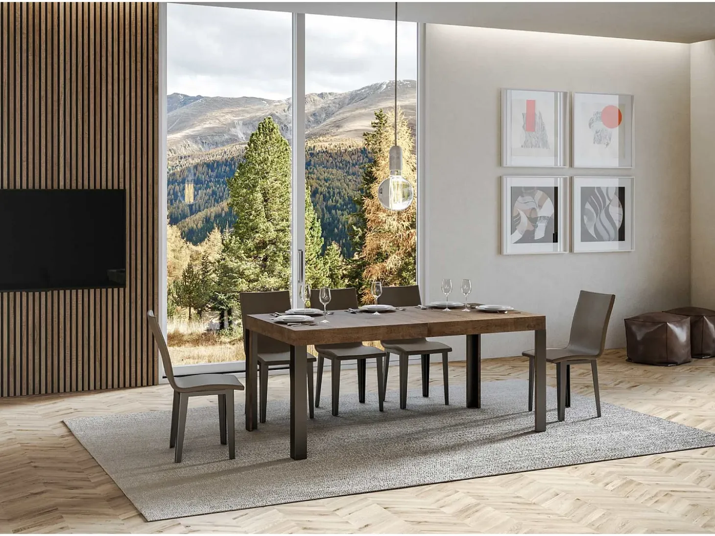 Mesa extensible 90x160/264 cm Linea Nogal estructura Antracita
