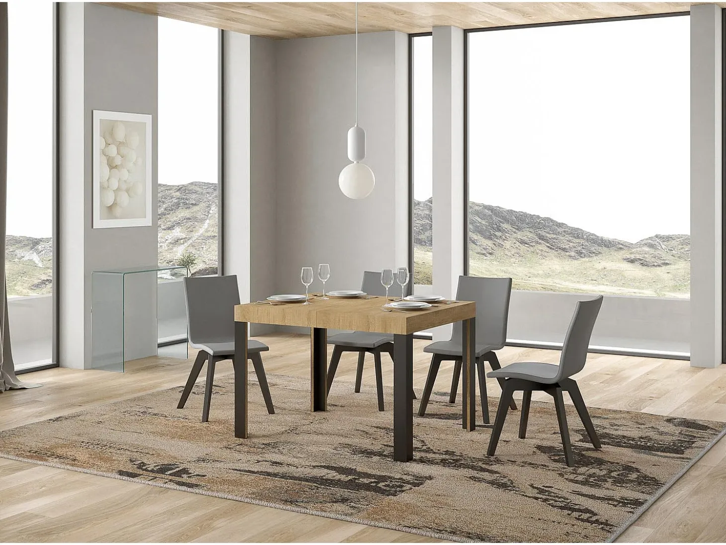 Mesa extensible 80x120/204 cm Linea Roble Natural estructura Antracita