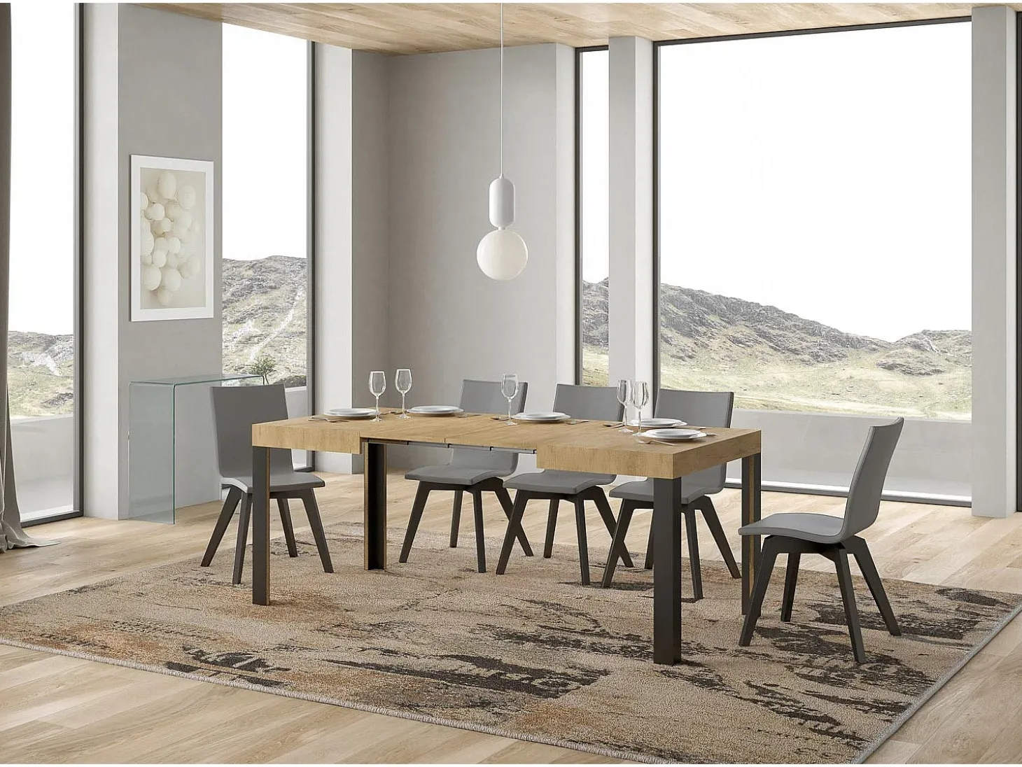 Mesa extensible 80x120/204 cm Linea Roble Natural estructura Antracita