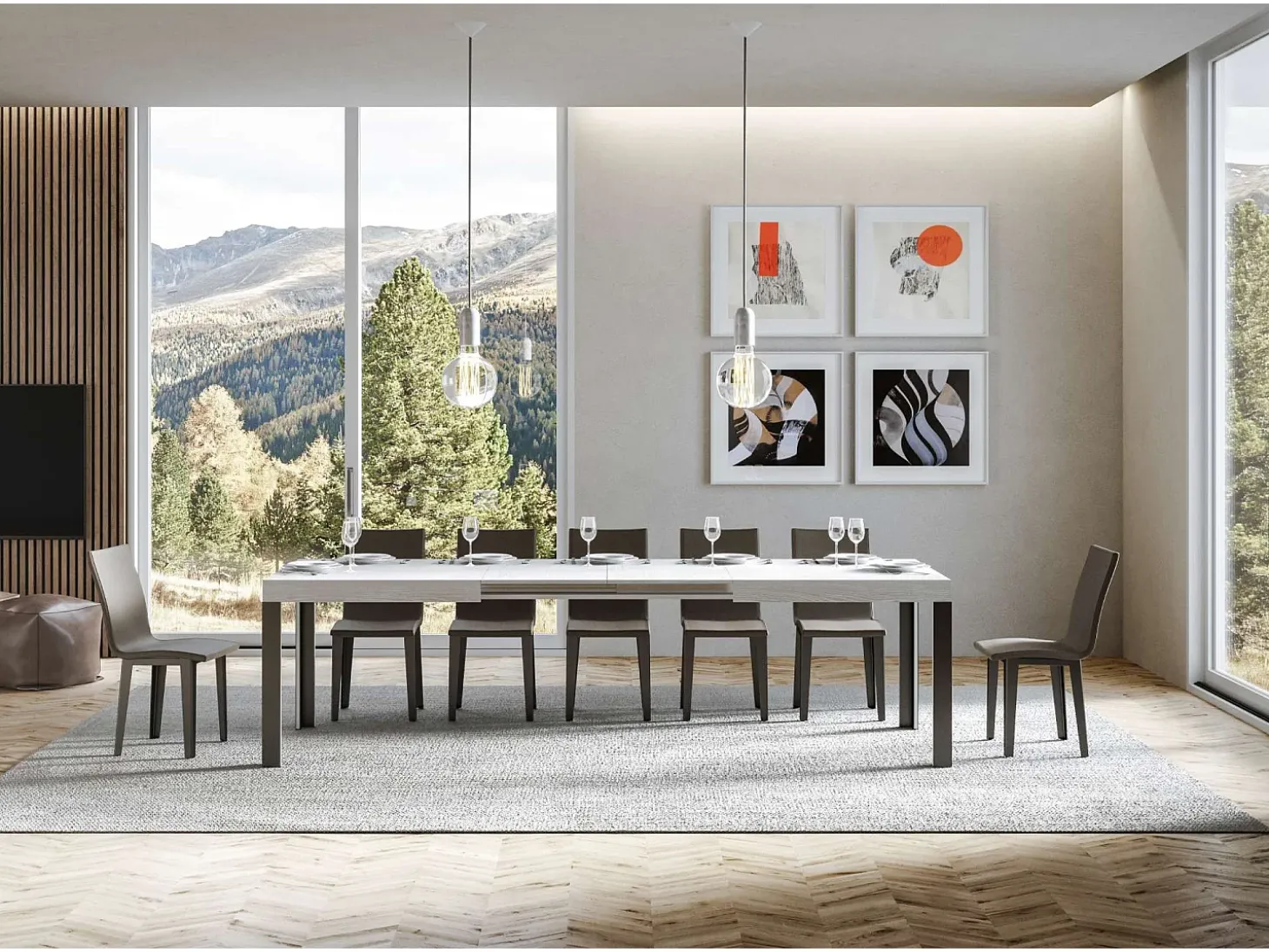 Mesa extensible 90x200/304 cm Linea Fresno Blanco estructura Antracita