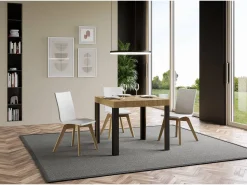 Mesa extensible 90x90/246 cm Linea Roble Natural estructura Antracita