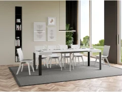 Mesa extensible 90x90/246 cm Linea Fresno Blanco estructura Antracita