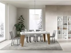 Mesa extensible 90x160/264 cm Naxy Mix Tapa Fresno Blanco - Patas Roble Nature