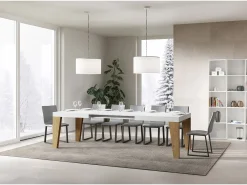 Mesa extensible 90x160/264 cm Naxy Mix Tapa Fresno Blanco - Patas Roble Nature