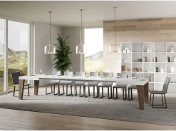 Mesa extensible 90x130/390 cm Naxy Mix Tapa fresno blanco - Patas nogal