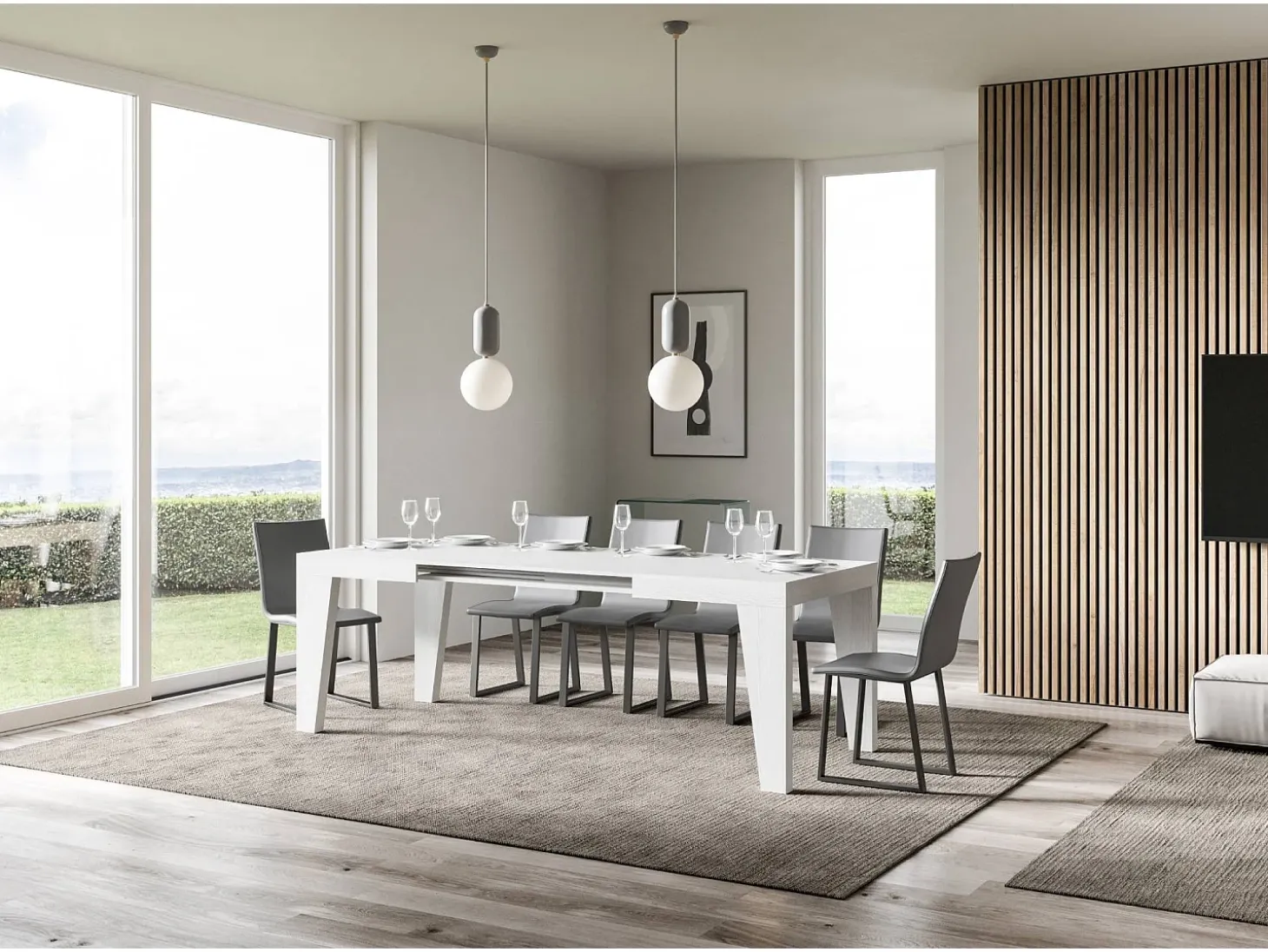 Mesa extensible 130/390x90 cm Naxy fresno blanco