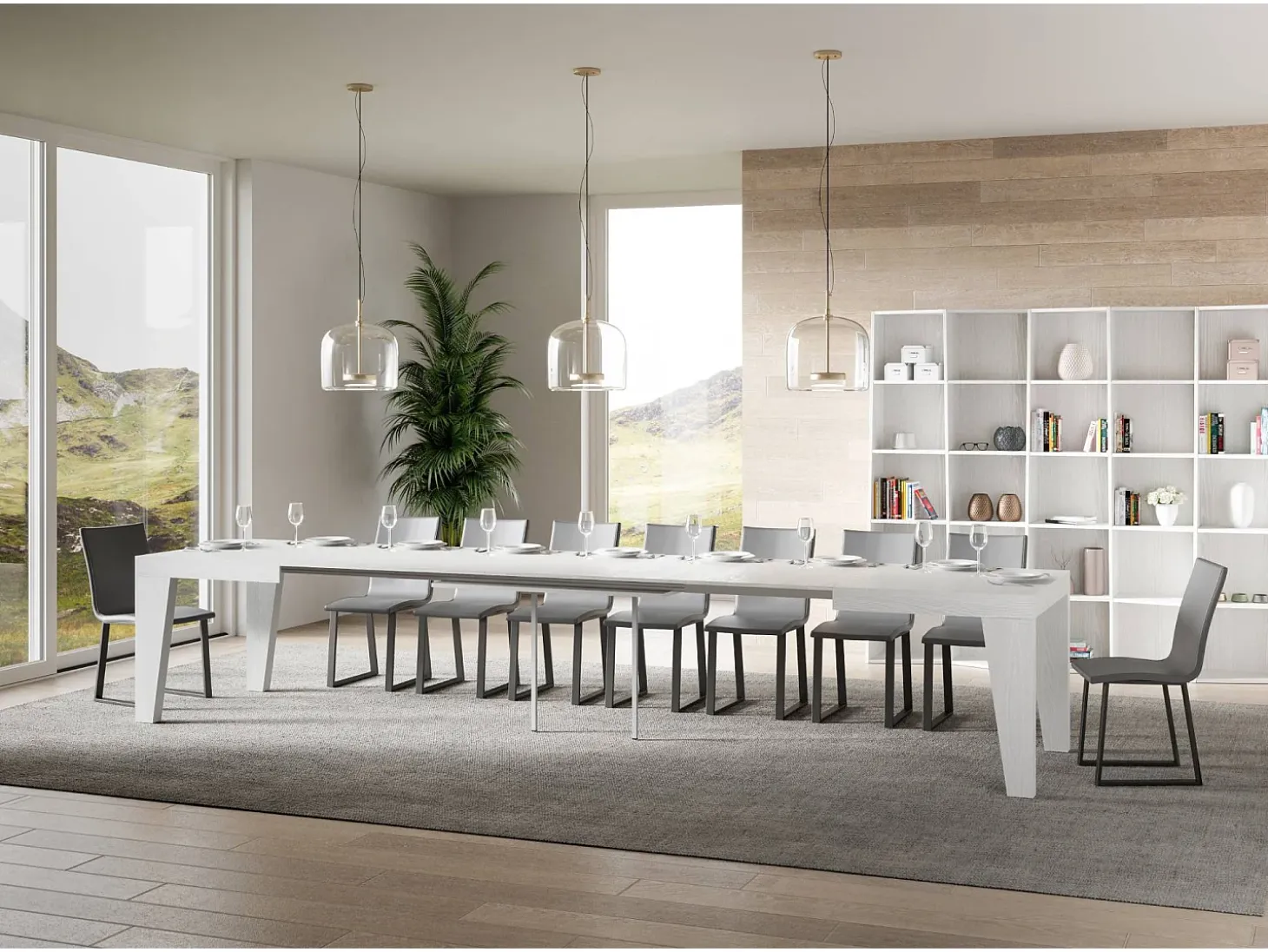 Mesa extensible 140/400x90 cm Naxy fresno blanco