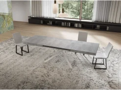 Mesa extensible 90x160/264 cm Niket cemento patas blanca