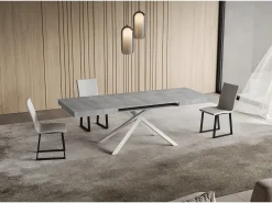 Mesa extensible 90x130/234 cm Niket cemento patas blanca