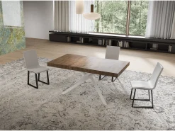 Mesa extensible 90x160/264 cm Niket nogal patas blanca