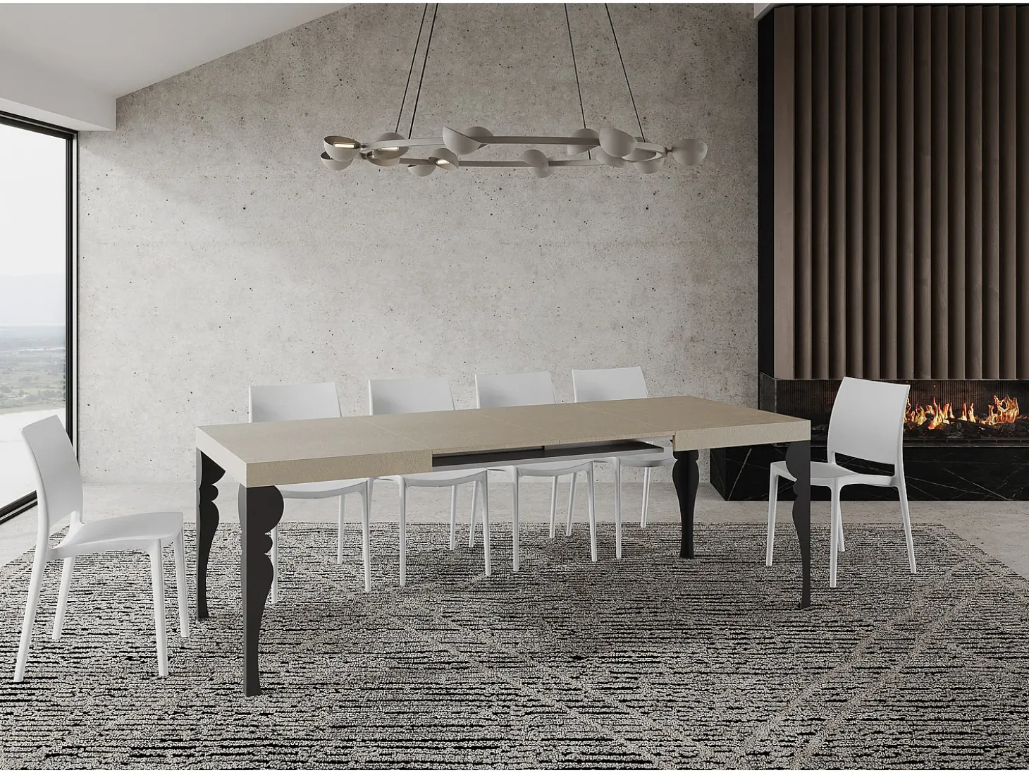 Mesa extensible 120/204x80 cm Paxon cachemira patas antracita