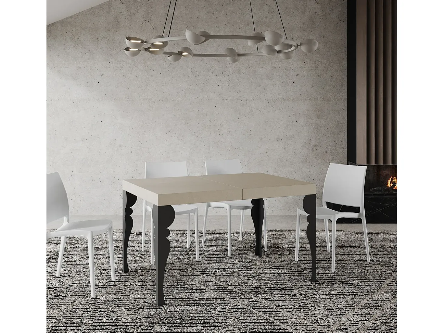 Mesa extensible 120/204x80 cm Paxon cachemira patas antracita