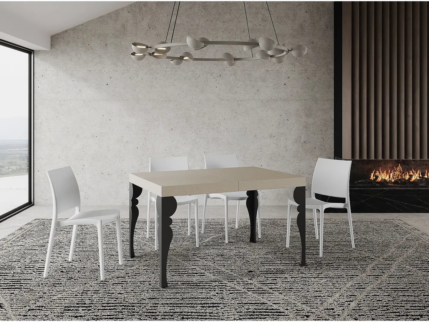 Mesa extensible 120/204x80 cm Paxon cachemira patas antracita