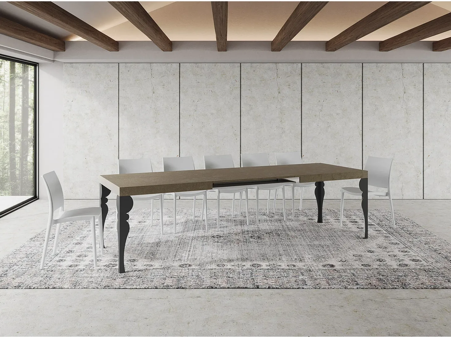 Mesa extensible 180/284x90 cm Paxon gris paloma patas antracita