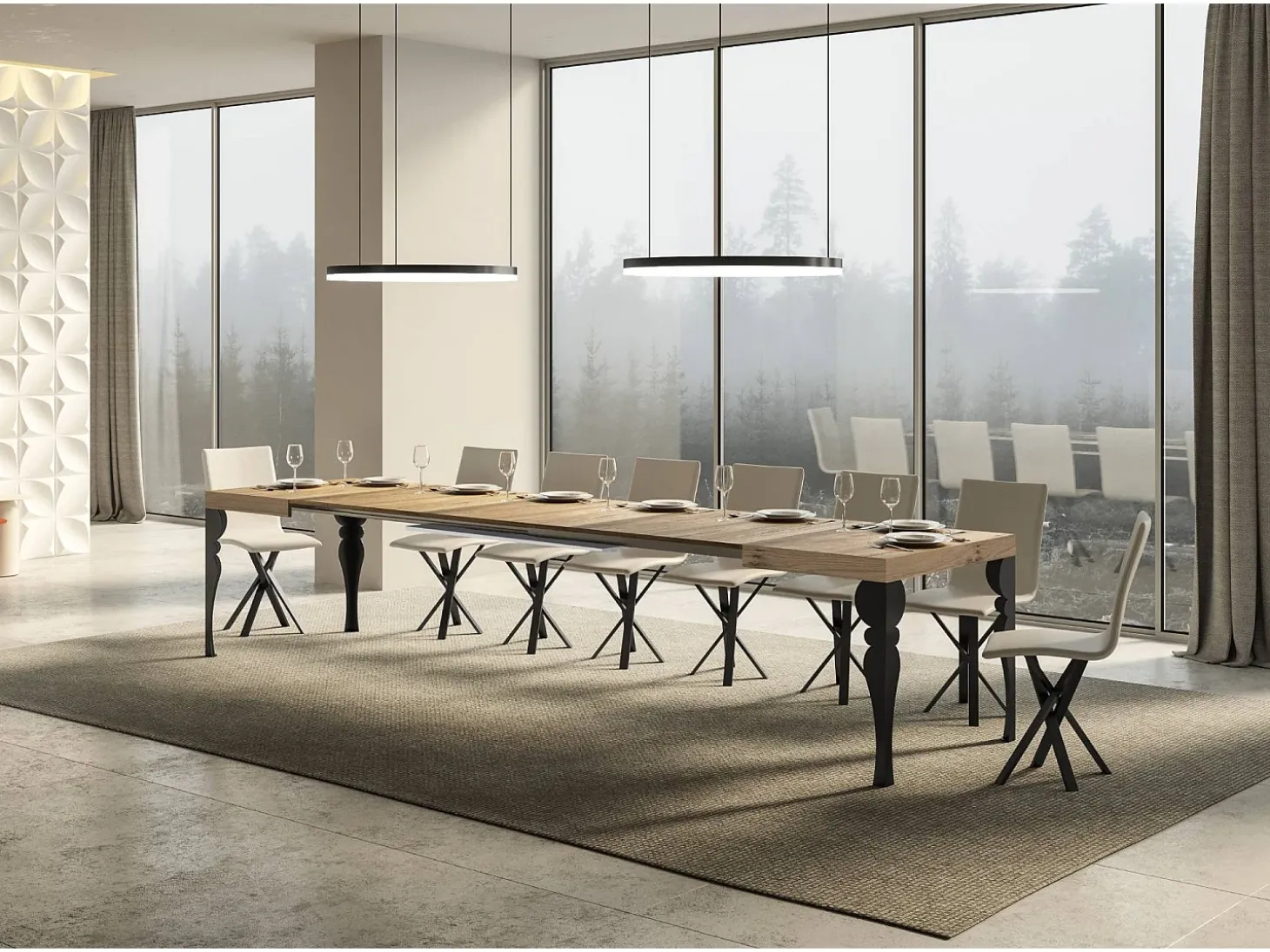 Mesa extensible 200/460x90 cm Paxon roble natural patas antracita