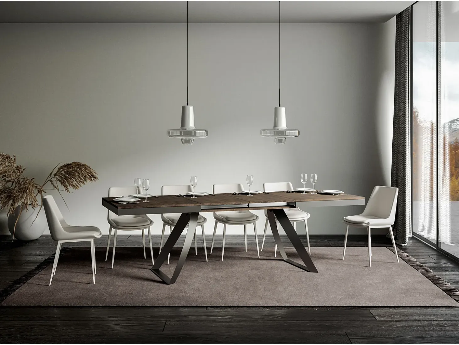 Mesa extensible 90x180/440 cm Proxy Evolution Nogal estructura Antracita