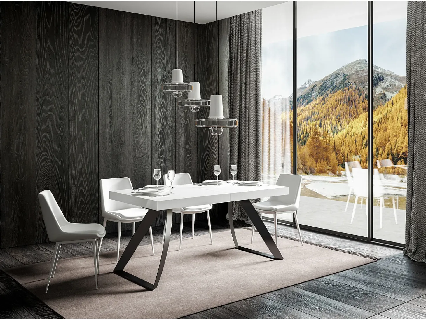 Mesa extensible 90x160/420 cm Proxy Fresno Blanco estructura Antracita
