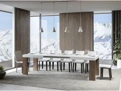 Mesa extensible 90x160/264 cm Roxell Mix Tapa fresno blanco - Patas nogal