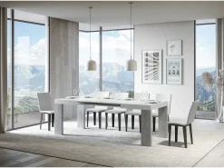 Mesa extensible 90x130/390 cm Roxell Mix Tapa fresno blanco - Patas cemento