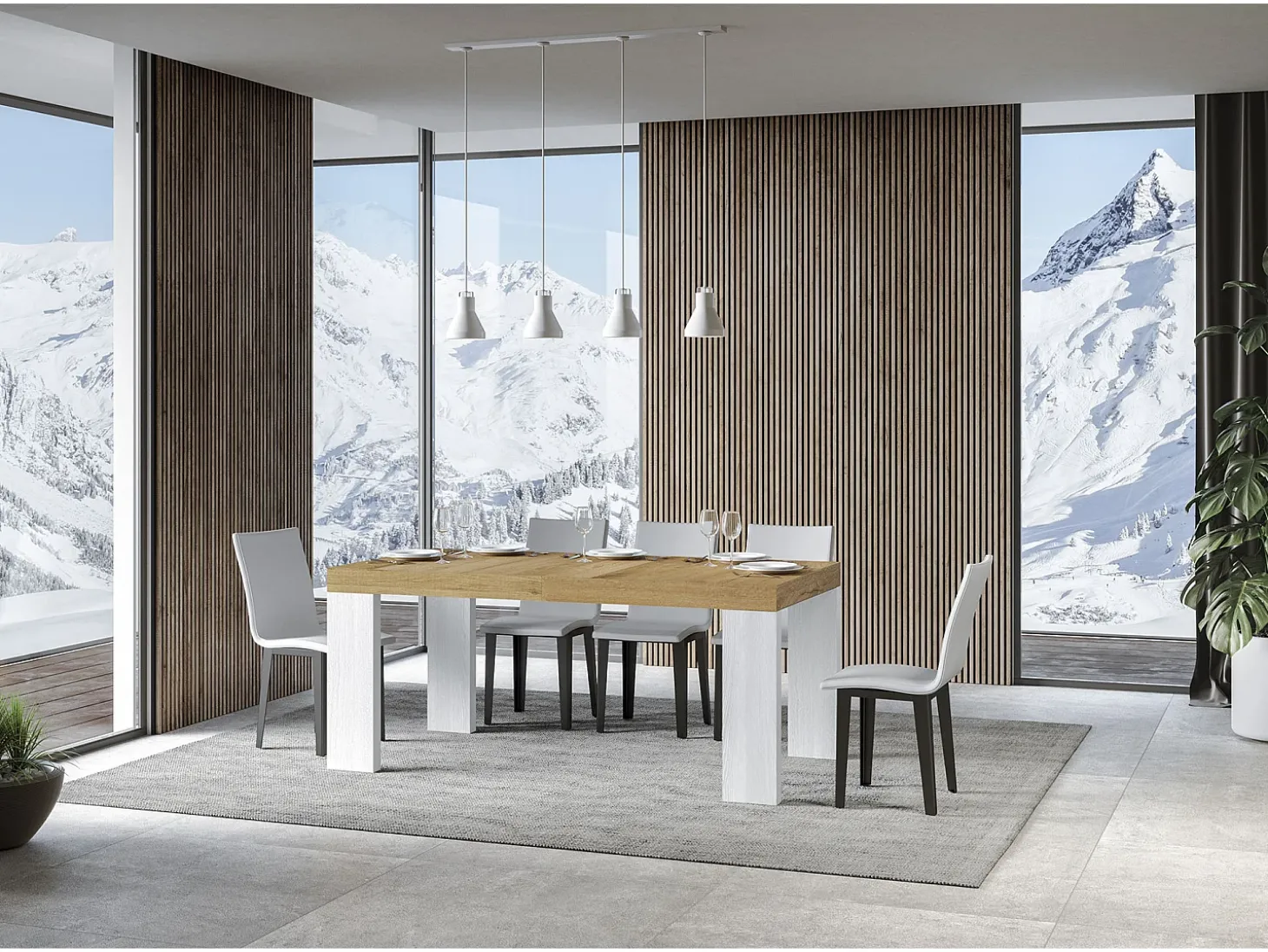 Mesa extensible 90x160/264 cm Roxell Mix Tapa Roble Nature - Patas Fresno Blanco