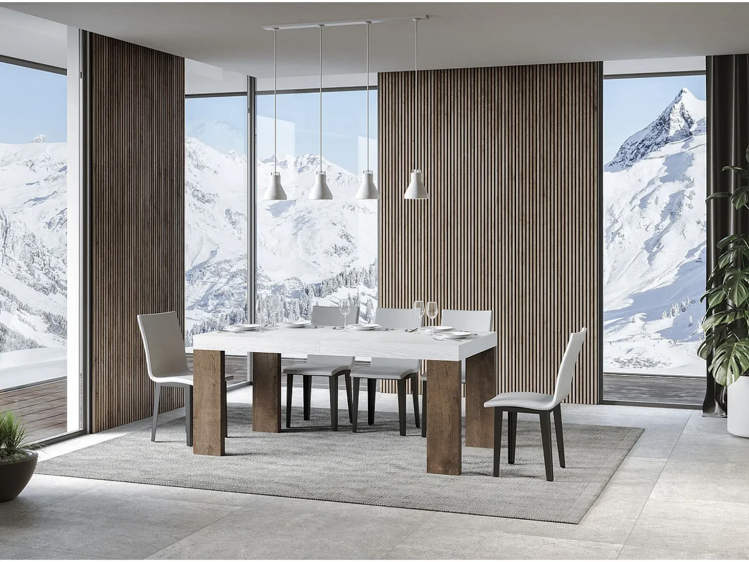Mesa extensible 90x180/284 cm Roxell Mix Tapa fresno blanco - Patas nogal