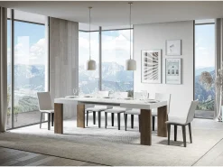 Mesa extensible 90x130/390 cm Roxell Mix Tapa fresno blanco - Patas nogal