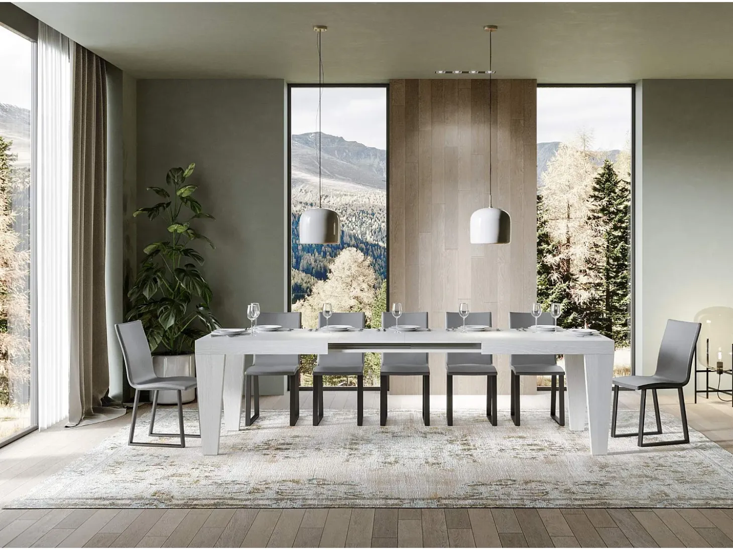 Mesa extensible 180/440x90 cm Spimbo fresno blanco