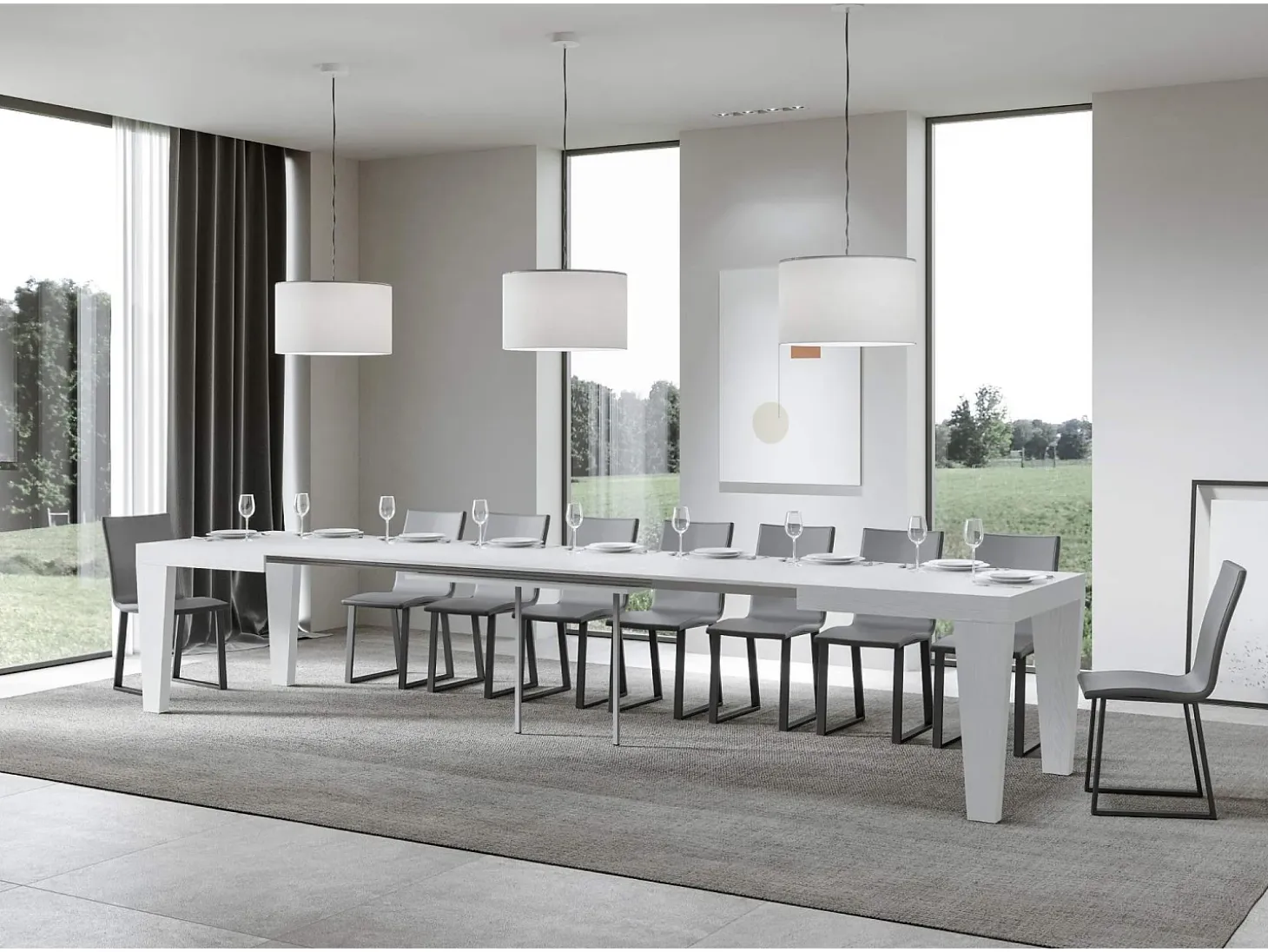 Mesa extensible 200/460x90 cm Spimbo fresno blanco