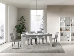 Mesa extensible 90x160/264 cm Tapa de cemento Naxy Mix - Patas de fresno blanco