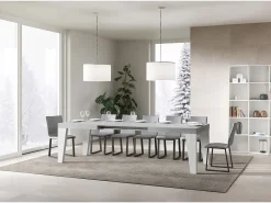 Mesa extensible 90x160/264 cm Tapa de cemento Naxy Mix - Patas de fresno blanco