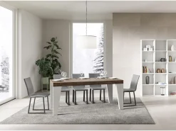 Mesa extensible 90x180/440 cm Tapa Naxy Mix Nogal - Patas Fresno Blanco