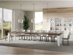 Mesa extensible 90x160/420 cm Tapa Naxy Mix Nogal - Patas Fresno Blanco