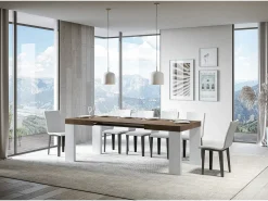 Mesa extensible 90x130/390 cm Tapa Roxell Mix Nogal - Patas Fresno Blanco