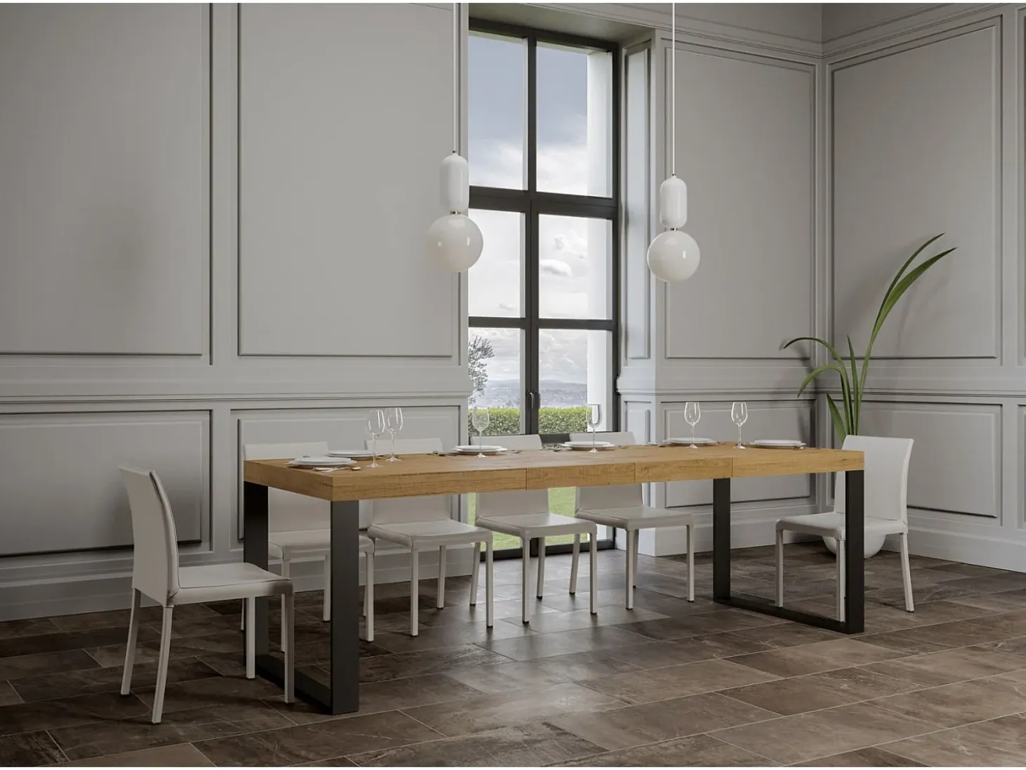 Mesa extensible 140/244x90 cm Tecno Premium roble natural patas antracita