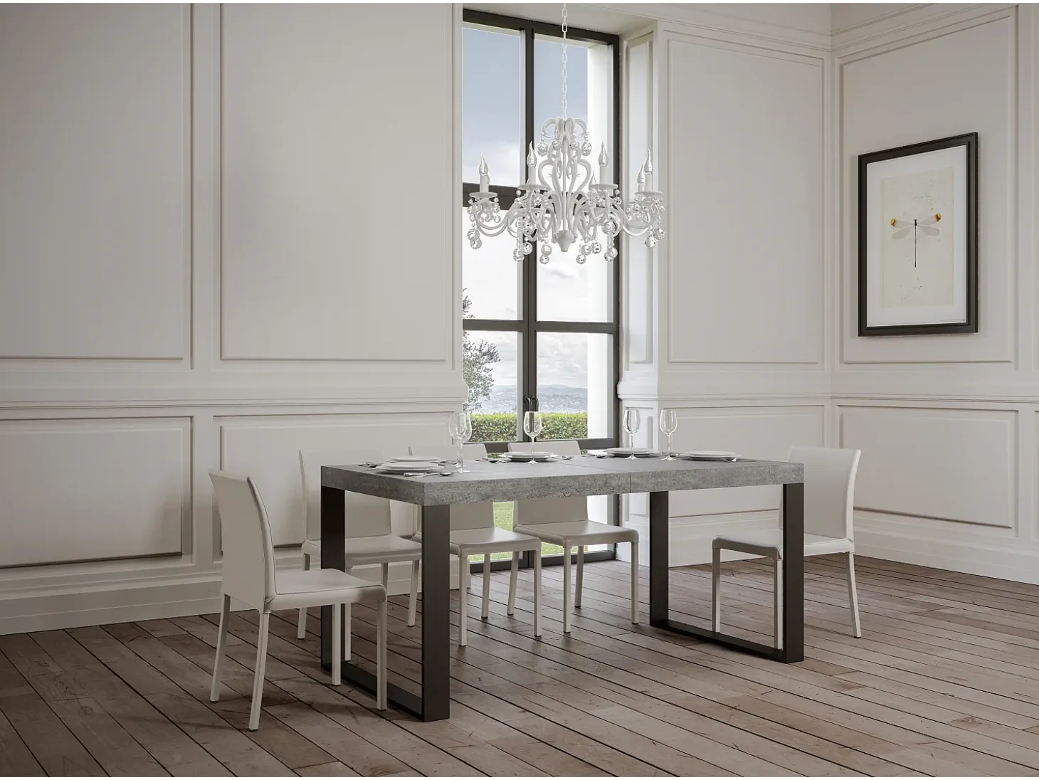 Mesa extensible 180/440x90 cm Tecno cemento patas antracita