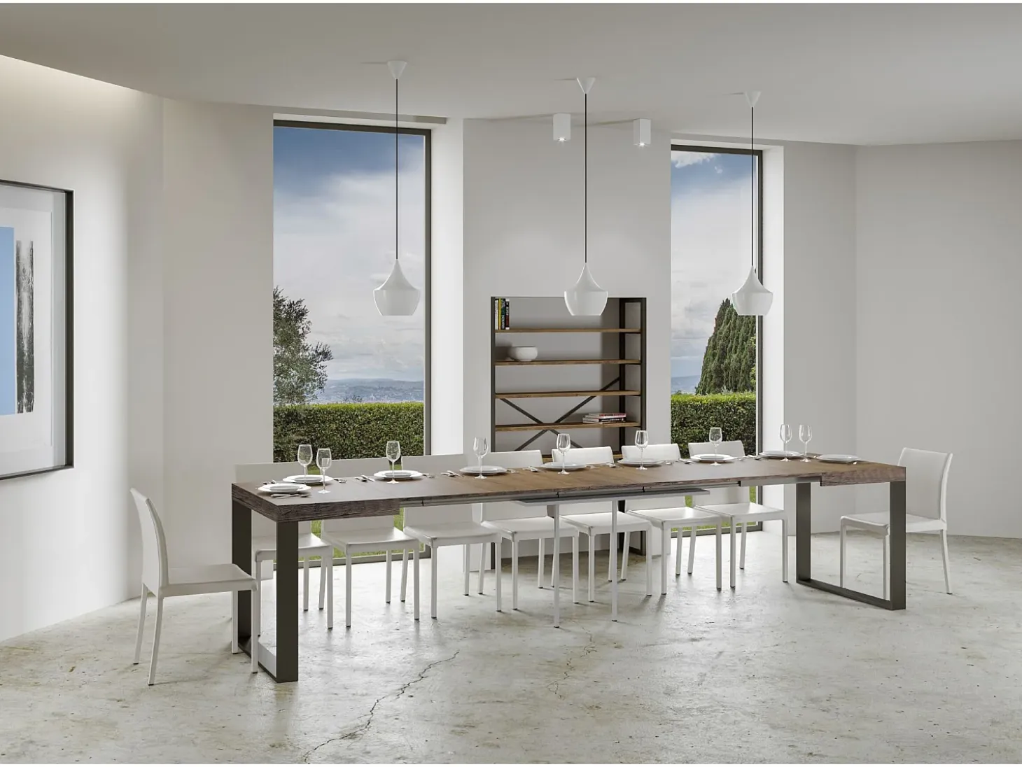 Mesa extensible 180/440x90 cm Tecno nogal patas antracita
