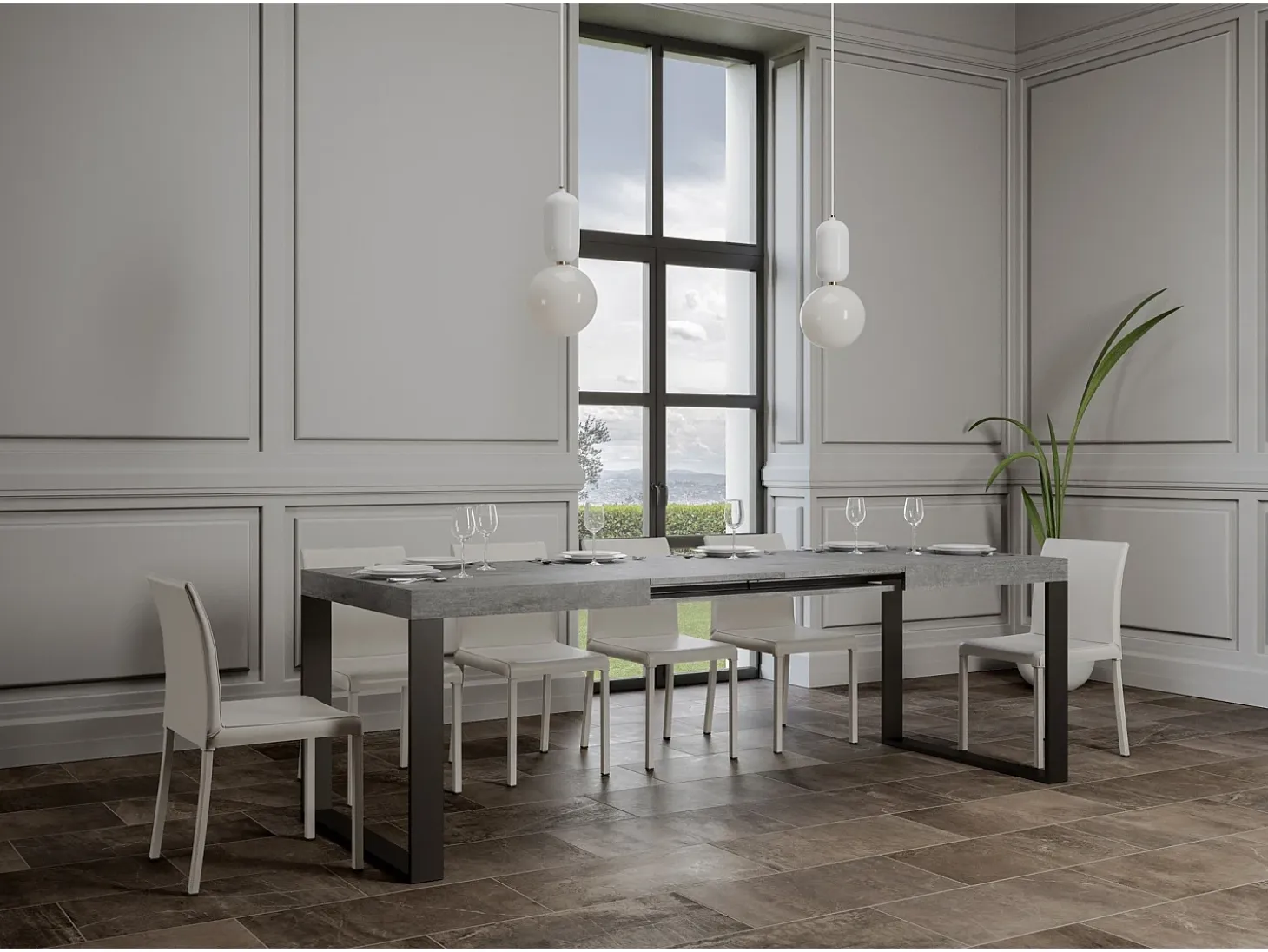 Mesa extensible 140/244x90 cm Tecno cemento patas antracita