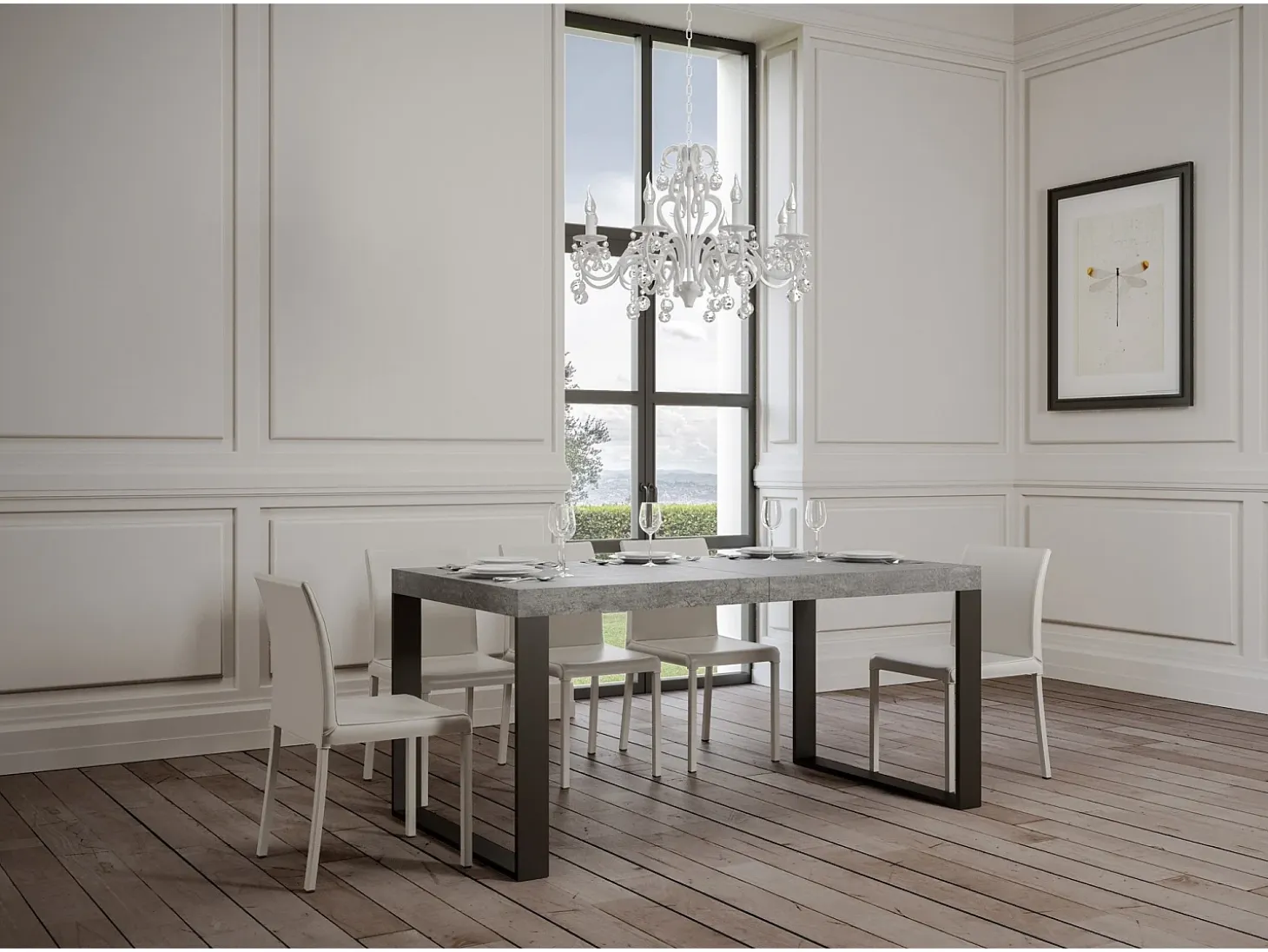 Mesa extensible 180/284x90 cm Tecno cemento patas antracita