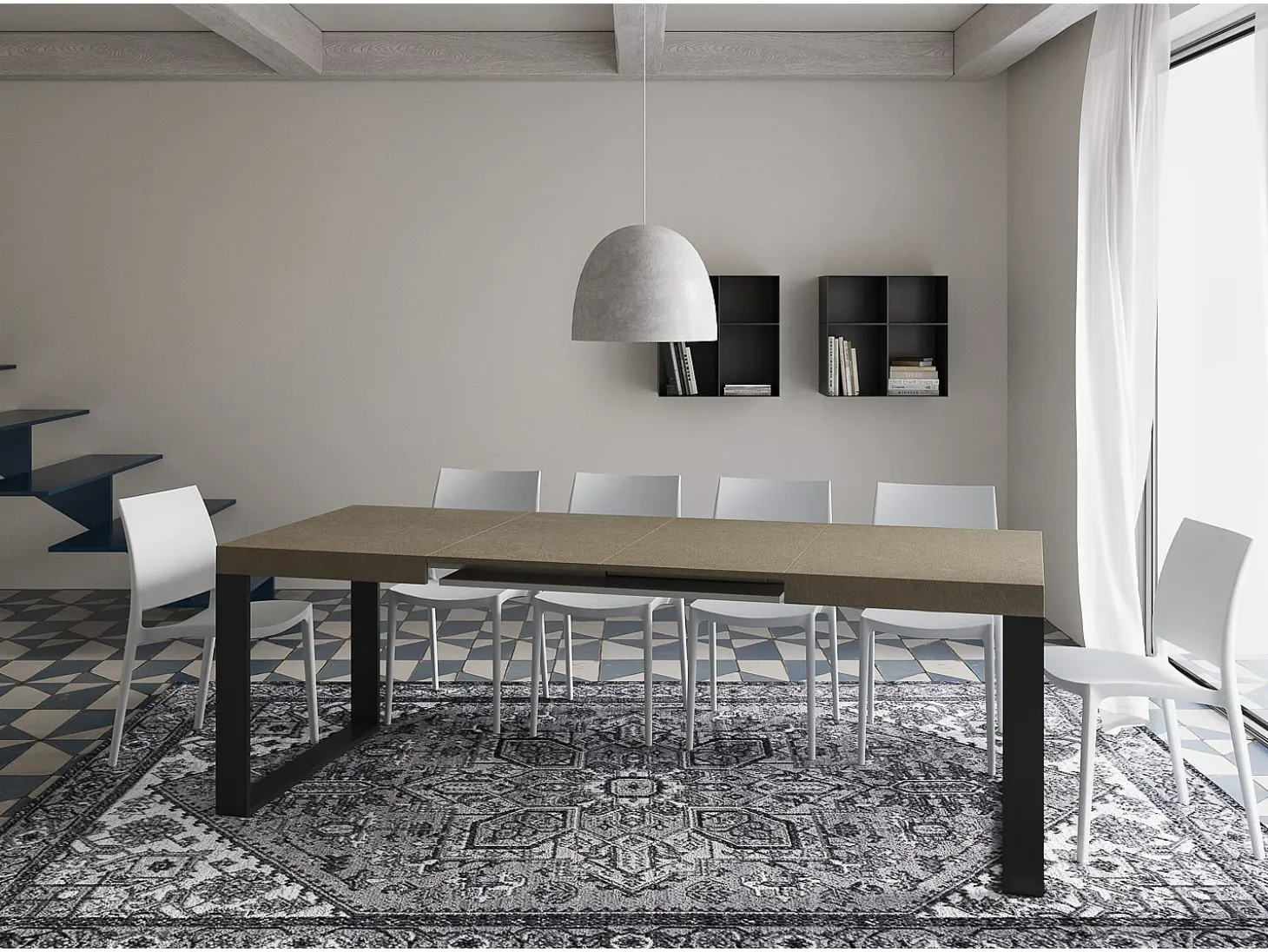 Mesa extensible 140/400x90 cm Tecno gris paloma patas antracita