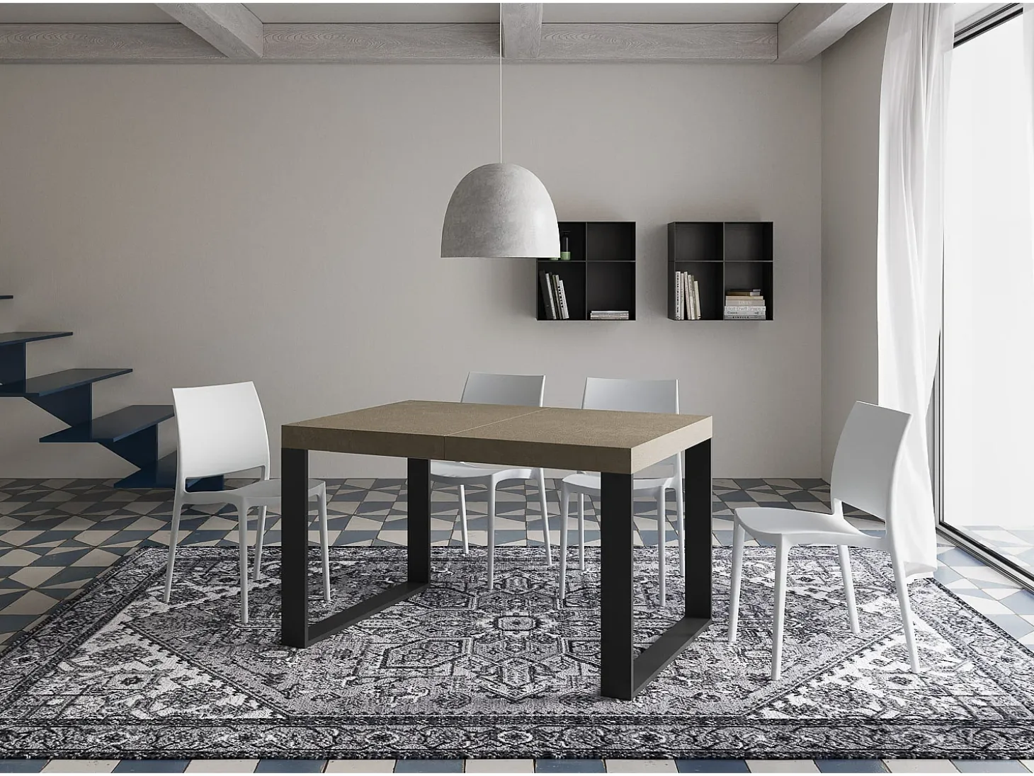 Mesa extensible 140/400x90 cm Tecno gris paloma patas antracita