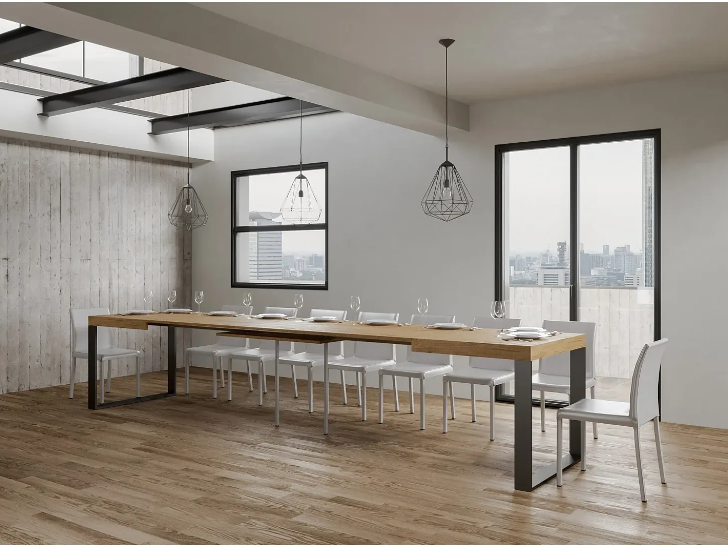 Mesa extensible 180/440x90 cm Tecno roble natural patas antracita