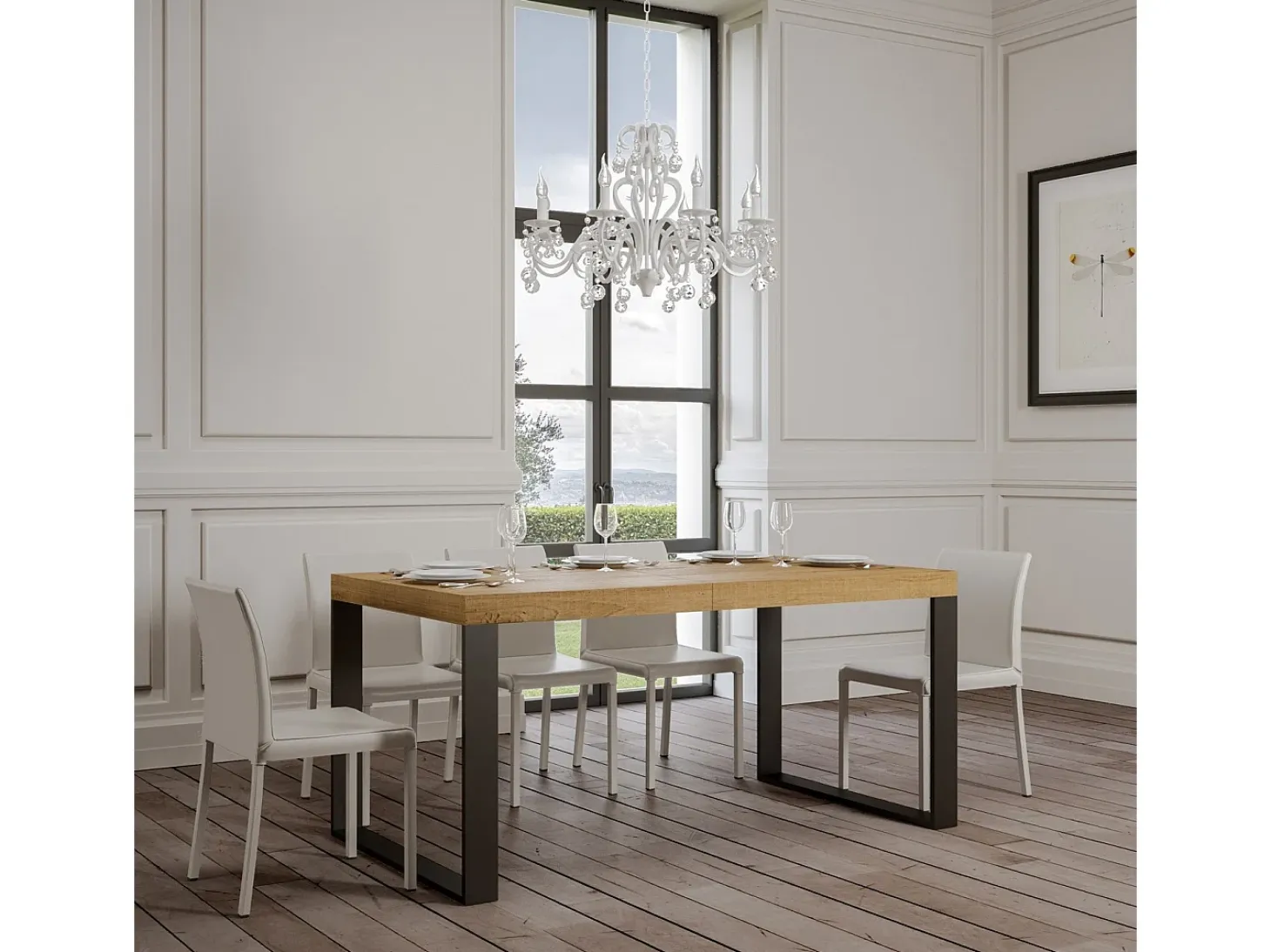 Mesa extensible 180/440x90 cm Tecno roble natural patas antracita