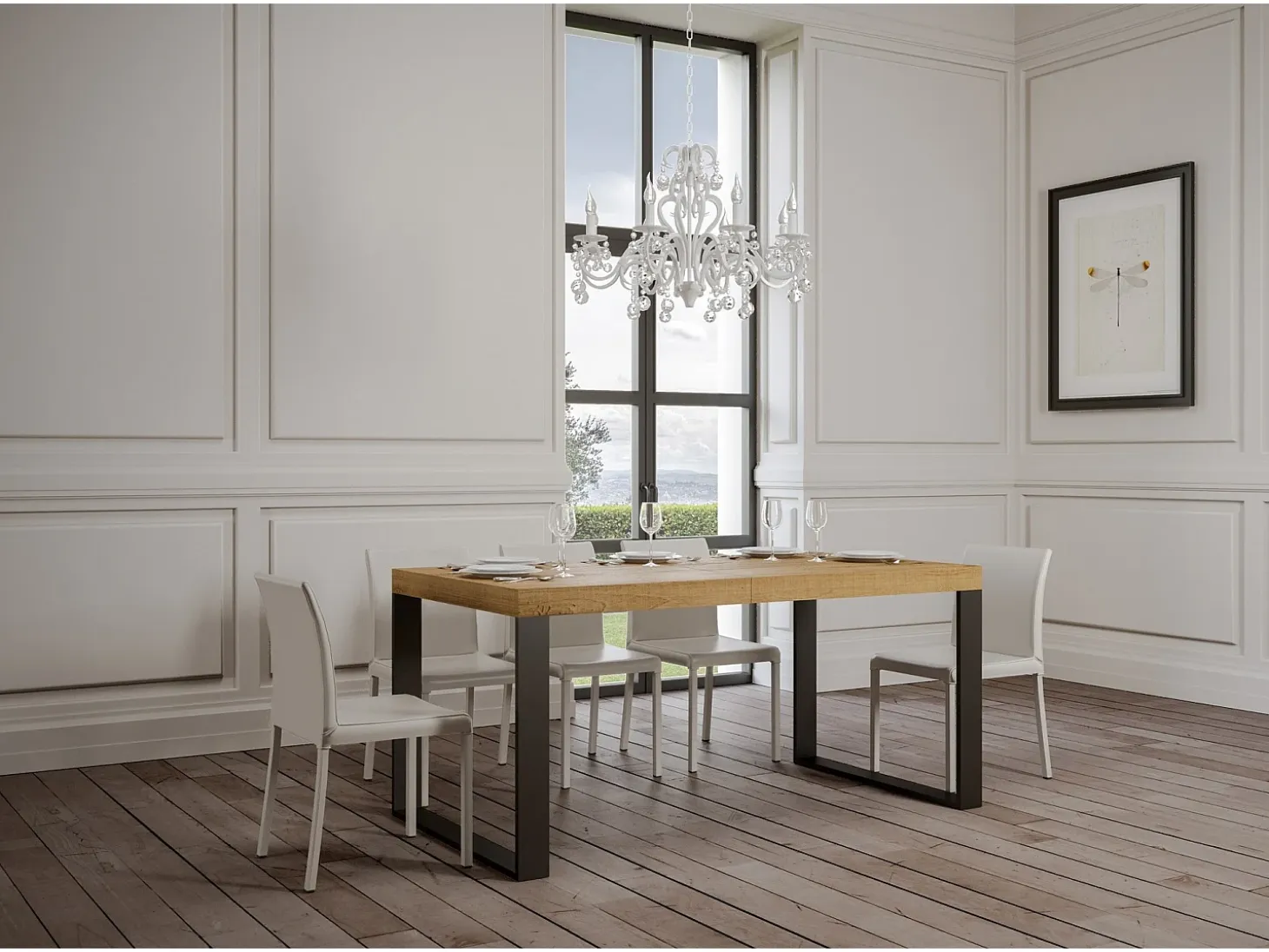 Mesa extensible 200/304x90 cm Tecno roble natural patas antracita