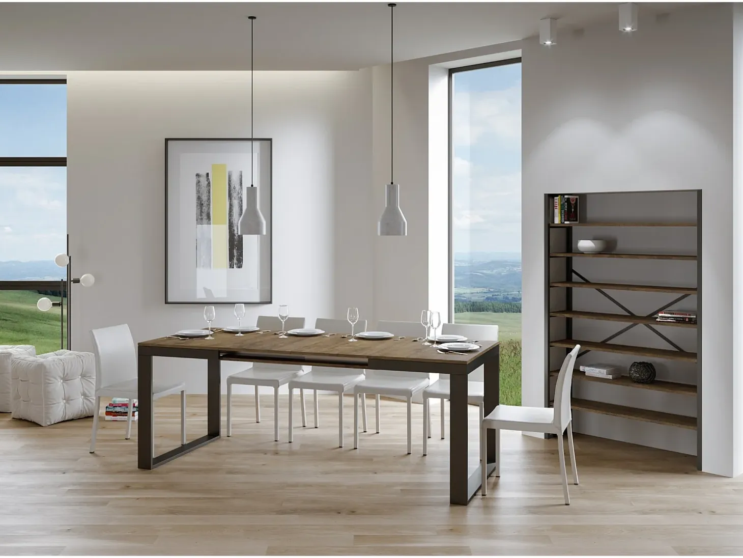 Mesa extensible 180/440x90 cm Tecno Evolution nogal estructura et patas antracita