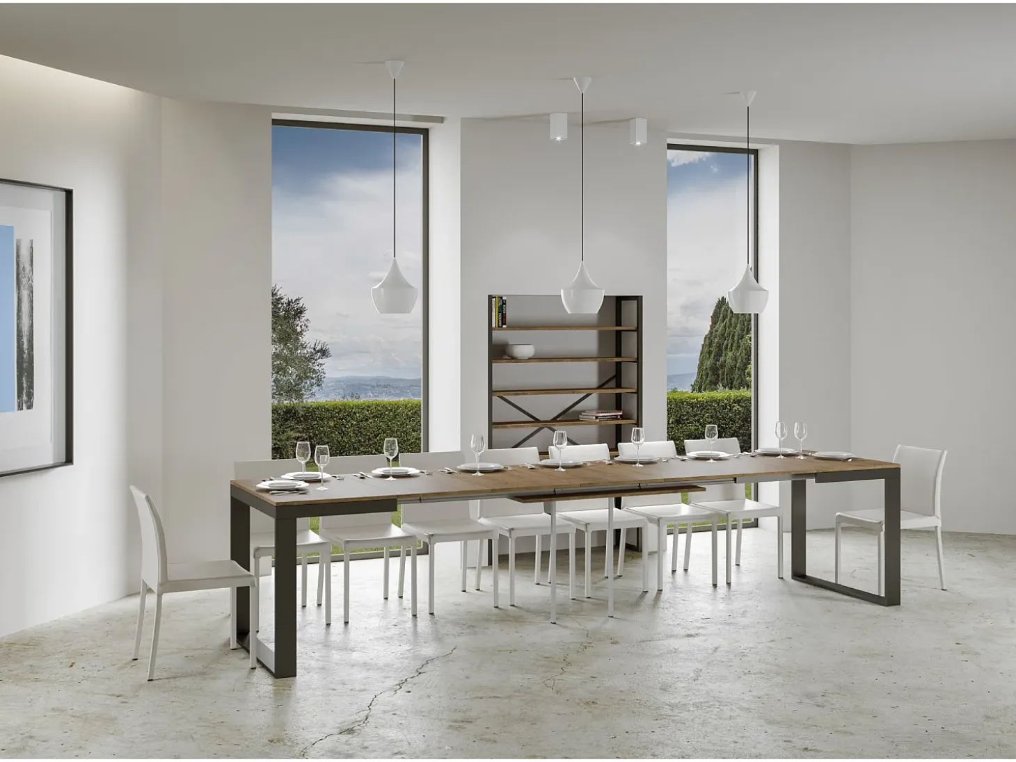 Mesa extensible 180/440x90 cm Tecno Evolution nogal estructura et patas antracita