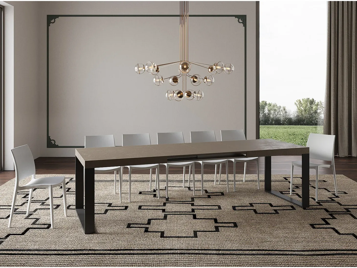 Mesa extensible 180/440x90 cm Tecno gris paloma patas antracita