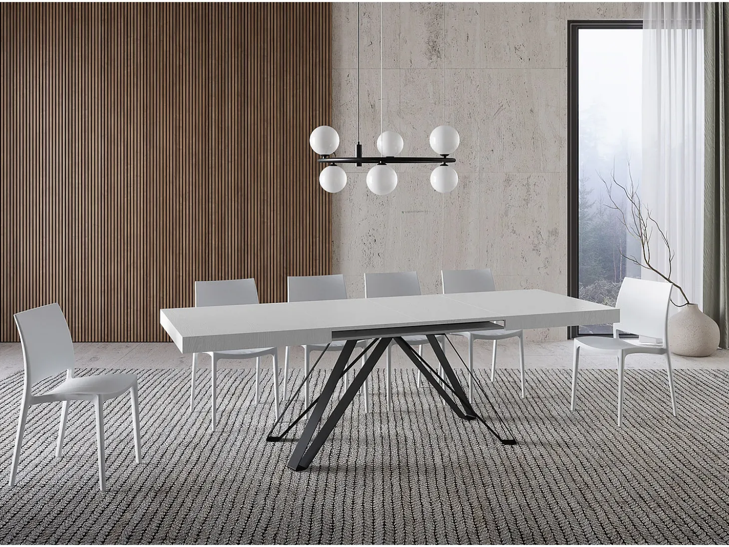 Mesa extensible 160/420X90 cm Terium efecto madera fresno blanco patas antracita