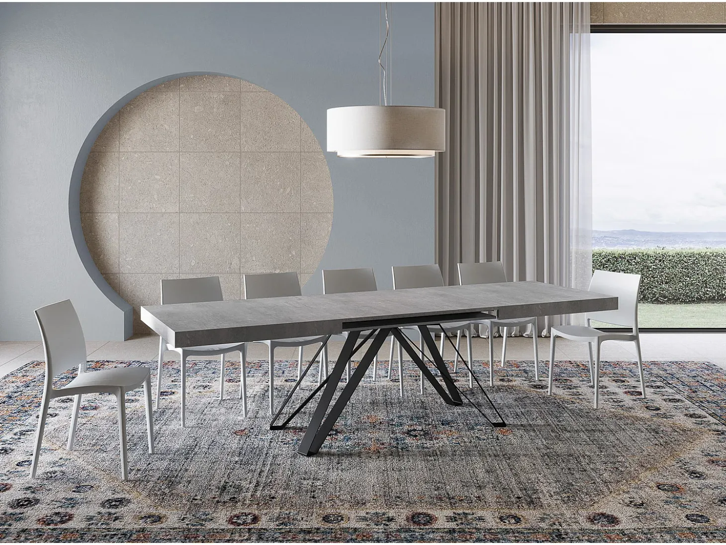 Mesa extensible 180/284x90 cm Terium efecto cemento patas antracita